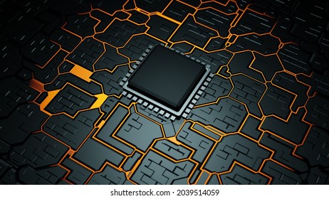 3D Rendered Micro Chip Concept About Worldwide Chip Shortage.