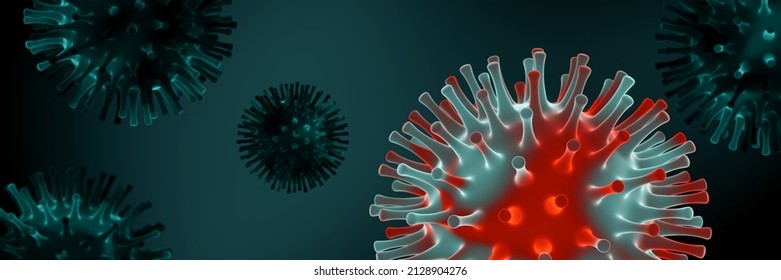 3D Rendered Microscopic COVID19 Virus. Omicron Variant. Coronavirus Mutation. Global Health Crisis.