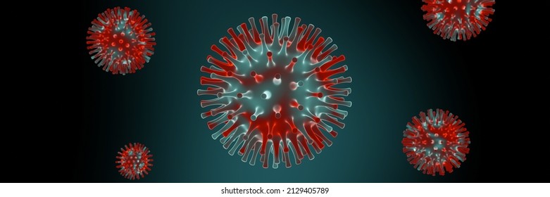 3D Rendered Microscopic COVID19 Virus. Omicron Variant. Coronavirus Mutation. Global Health Crisis.