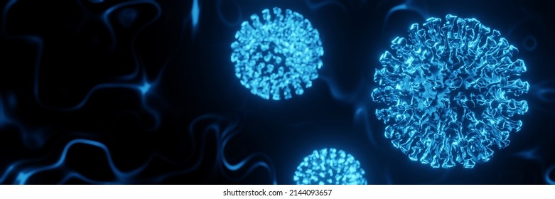 3D Rendered Microscopic COVID19 Virus. Omicron Variant. Coronavirus Mutation. Global Health Crisis.