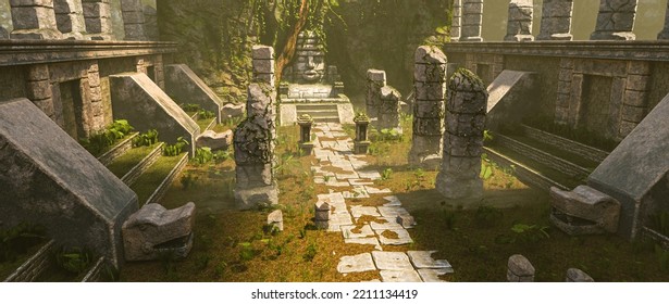 3D Rendered Mystic Ancient Aztec Ruins