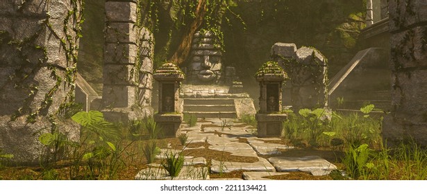 3D Rendered Mystic Ancient Aztec Ruins