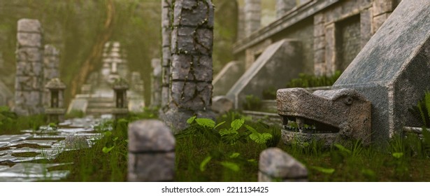 3D Rendered Mystic Ancient Aztec Ruins