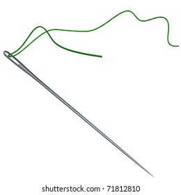 3d Rendered Needle With Green Thread