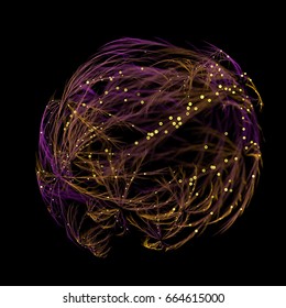 3d rendered organic connection background illustration. Veins like shape with small dots on them. Depth of field. Spherical neuron  net concept.