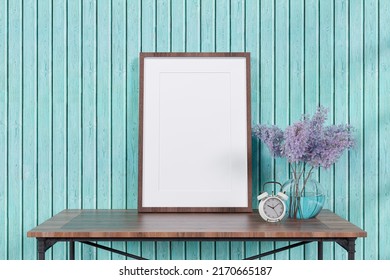 3d Rendered Picture Frame Mockup With Flower Vase.