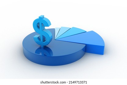 3d Rendered Pie Chart Graph And Dollar On White Background