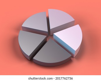 3D rendered pie chart with grey and white parts on a light red background. Illustration of percentage allocation on different levels. 3D render of an inforgraphic.