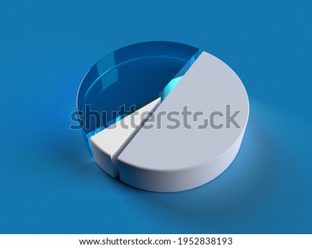 3D rendered pie chart with several different colored sections on a blue background. Illustration for sustainable business, ecological development, or clear data. Visualization of blue information.