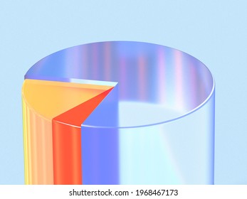 3D Rendered Pie Chart With Two Highlighted Parts In Red, Yellow, And Blue On A Light Blue Background. Illustration For Detailed Statistics, Company Growth, Or Management. Illustration For Accounting.