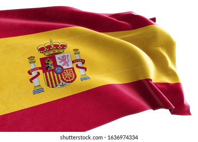 3d Rendered realistic fabric waving flag of Spain on white background