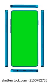 3D Rendered Realistic Looking Smartphone On White Background With Greenscreen.