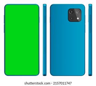 3D Rendered Realistic Looking Smartphone On White Background With Greenscreen.