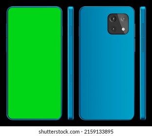 3D Rendered Realistic Looking Smartphone On Black Background With Greenscreen.