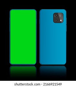 3D Rendered Realistic Looking Smartphone On Black Background With Greenscreen.