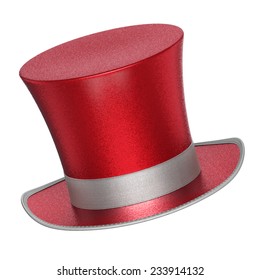 3D rendered red decoration top hats with shiny metallic flakes style surface - isolated on white background