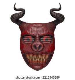 3D Rendered Red Skull Face Mask With Longhorn Isolated On White.