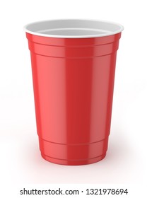 3d Rendered Red And White 16oz 455ml American Plastic Party Cup.