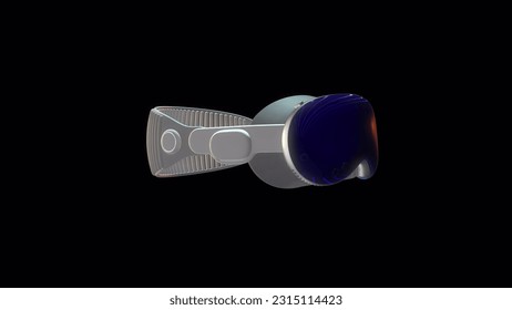 3D rendered representation of an AR headset compatible on black background. VR Headset animation. 3D Illustration