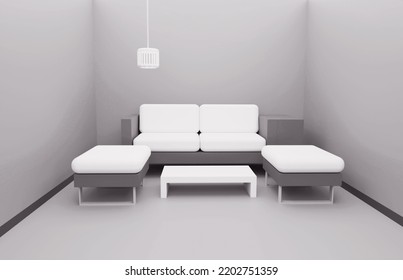 
3D Rendered Room With Sofa And Lights With Gray Walls, New Room Model Design Background