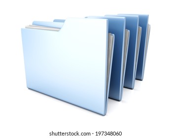 A 3D rendered row of Folders containing paperwork.