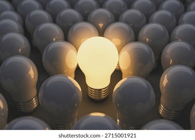 A 3D rendered scene featuring a glowing incandescent light bulb
