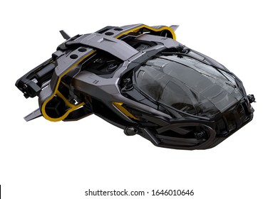 A 3d Rendered Sci-fi Vehicle As A Flying Car Or A Spaceship Isolated On A White Background 