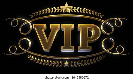 3d Rendered Shiny Gold VIP Title On Black Background