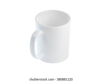 3D Rendered Shiny White Mug On White Surface. Isolated Image With Clipping Path.