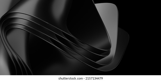 A 3d rendered Soft waves seamless texture on shiny black background
