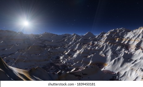 3d rendered Space Art: Alien Planet - A Fantasy Landscape with and stars