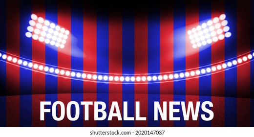 3D Rendered Stadium in Two Colors Showing Football News Tagline. Modern Soccer news backdrop