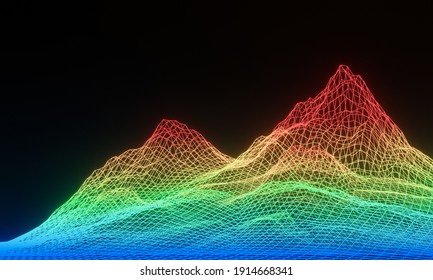 3D Rendered Topographic Wireframe. Level Heat Map.