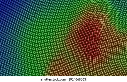 3D Rendered Topographic Wireframe. Level Heat Map.