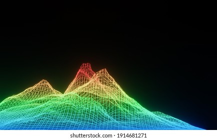 3D Rendered Topographic Wireframe. Level Heat Map.