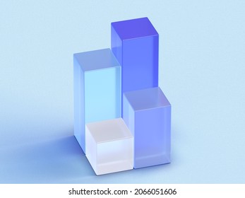 3D Rendered Transparent Cube Graphics With Marked Parts On A Colorful Background. Illustration For Infographics Or Presentation Of Results. Visualization For Markets And Statistics.