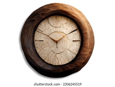 3D Rendered Wall Clock Made From Natural Wood Concept Design Decorative Element Isolated