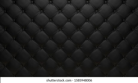 3d Rendered Wall Covered With Dark Tufted Leather Cushion Pattern