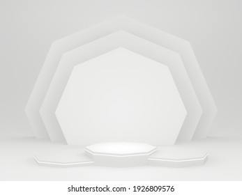 3D Rendered White Decagon Podium.