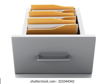 3d Renderer Image. File Cabinet With Folders. Search Concept. Isolated White Background