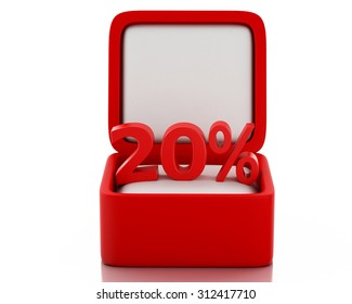 3d renderer image. Gift box with  20 percent discount. Sale concept. Isolated white background