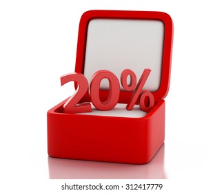 3d renderer image. Gift box with  20 percent discount. Sale concept. Isolated white background
