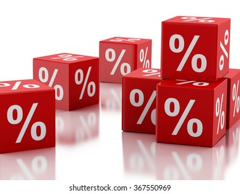 3d renderer image. Red discount cubes. Sale concept. Isolated white background