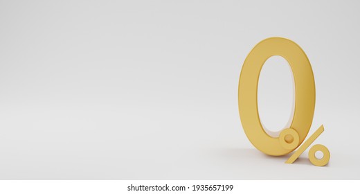 3D rendering, 0% or Gold color Zero Percent, Isolated white background.