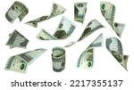 3D rendering of 100 Egyptian pound notes flying in different angles and orientations isolated on white background