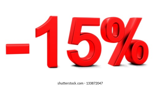 3D Rendering Of A 15 Per Cent In Red Letters On A White Background