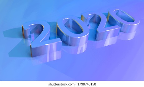 3D rendering in 16:9. The year 2020 is illuminated by blue light. Three-dimensional numbers. Plastic material.