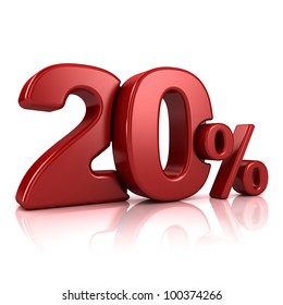 3D rendering of a 20 percent in red letters on a white background