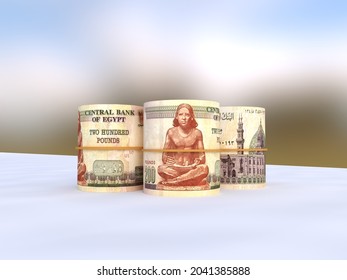 3d rendering of 200 Egyptian pounds bundle rolls on plain background