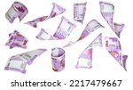 3D rendering of 2000 Indian rupee notes flying in different angles and orientations isolated on white background